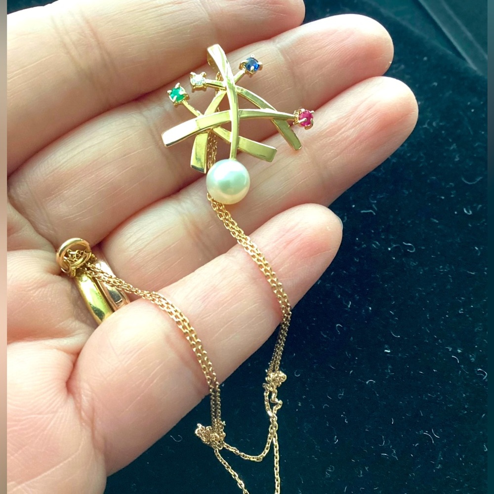 K14 Multi Color stone with Akoya pearl